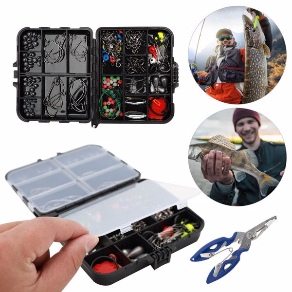 188pcs/set Sea Fishing Accessories Tackle Box Kit Set Jig-Hooks Swivels Clamp