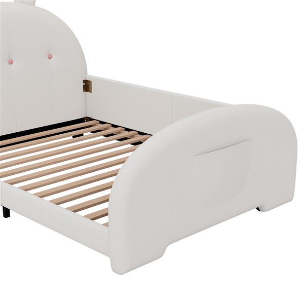 Twin size Upholstered Rabbit-Shape Princess Bed ,Twin Size Platform Bed with Headboard and Footboard,White