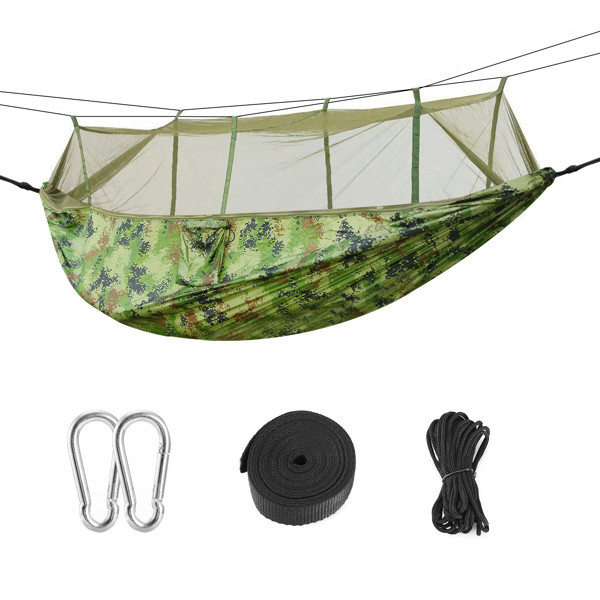 Camping Hammock, Portable Double Hammock with Net,600lbs Load 2 Persons Hammock w/Mosquito Net Outdoor Hiking Camping Hommock Portable Nylon Swing Hanging Bed w/ Strap Hook Carry Bag