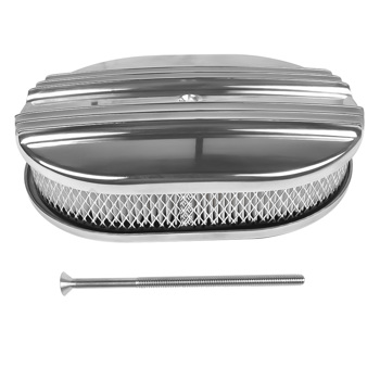 12\\" Oval Polished Aluminum Half Finned Air Cleaner Assembly for Chevy Ford 5-1/8\\" Carb