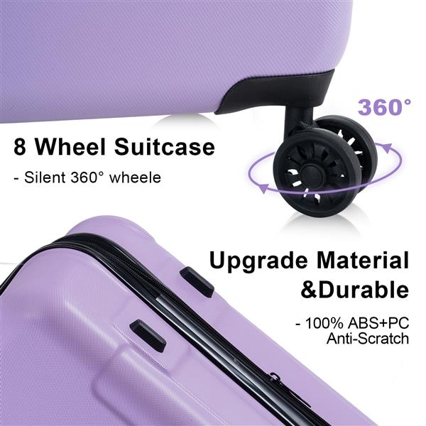 Luggage Sets New Model Expandable ABS+PC 3 Piece Sets with Spinner Wheels Lightweight TSA Lock (20/24/28), LIGHT PURPLE