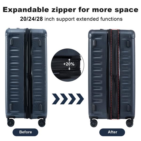 Luggage Sets New Model Expandable ABS+PC 3 Piece Sets with Spinner Wheels Lightweight TSA Lock (20/24/28),NAVY BLUE