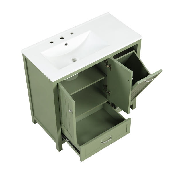 36" Bathroom Vanity with Sink, One Cabinet with Two doors and One Big Drawer and One Flip Drawer, Solid Wood and MDF Board, Green 