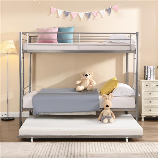 METAL BUNK BED WITH TRUNDLE  SILVER