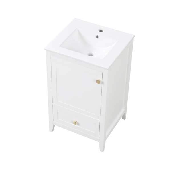 20" Bathroom Vanity with Sink, Bathroom Cabinet with Soft Closing Door, Storage Rack and A Drawer, White 