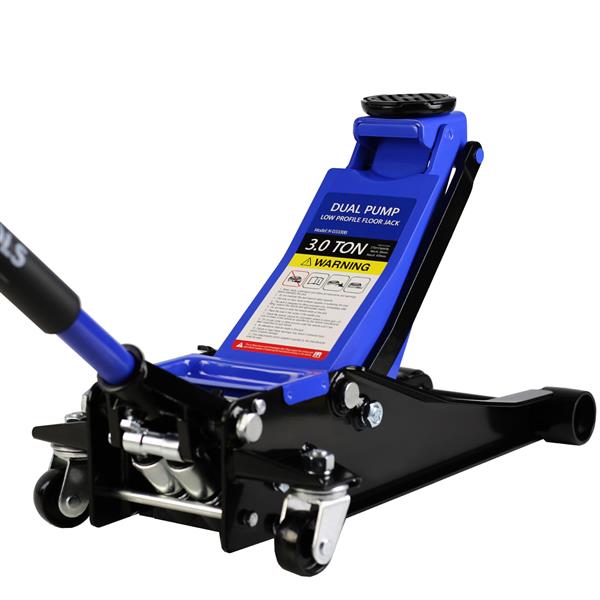 Hydraulic Low Profile and Steel Racing Floor Jack 3 Ton (6600 lb) Capacity,  with Dual Piston Quick Lift Pump, Blue Lifting range 3.3"-18.5"