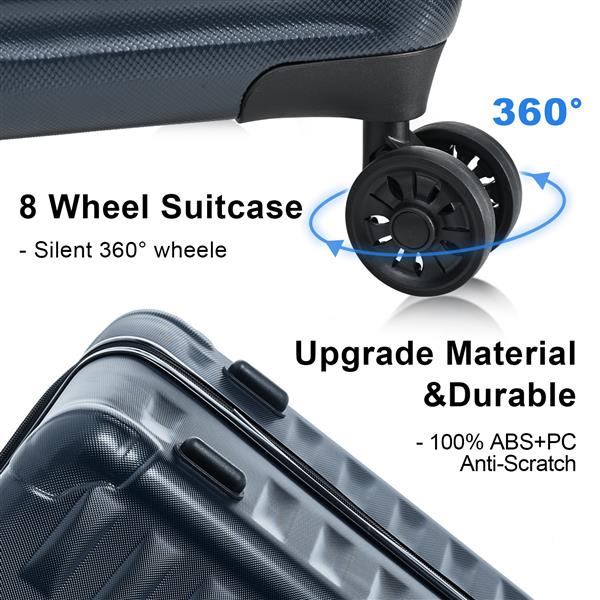 Luggage Sets New Model Expandable ABS+PC 3 Piece Sets with Spinner Wheels Lightweight TSA Lock (20/24/28),NAVY BLUE