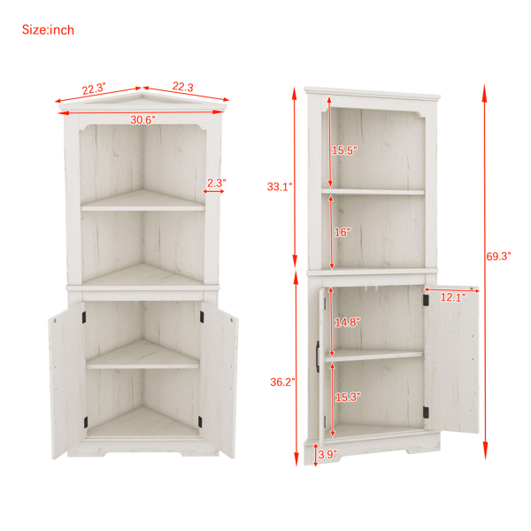 Tall Corner Cabinet with Doors for living room, bathroom,Dining Room or Kitchen,color:Wood grain beige