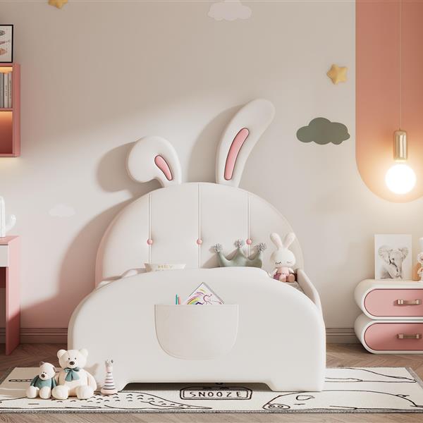 Twin size Upholstered Rabbit-Shape Princess Bed ,Twin Size Platform Bed with Headboard and Footboard,White