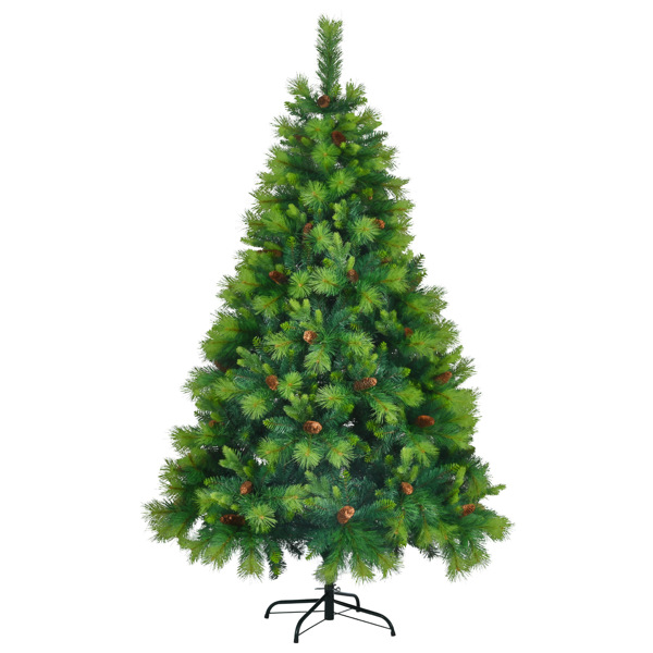 6FT Grass Green Christmas Tree, Large Branches Pine Tree, Pre-Lit Set with Tree & Garland & Wreath, Artificial Christmas with Pine Cones, Hinged Xmas Tree , for Holiday Party Ofiice Home 