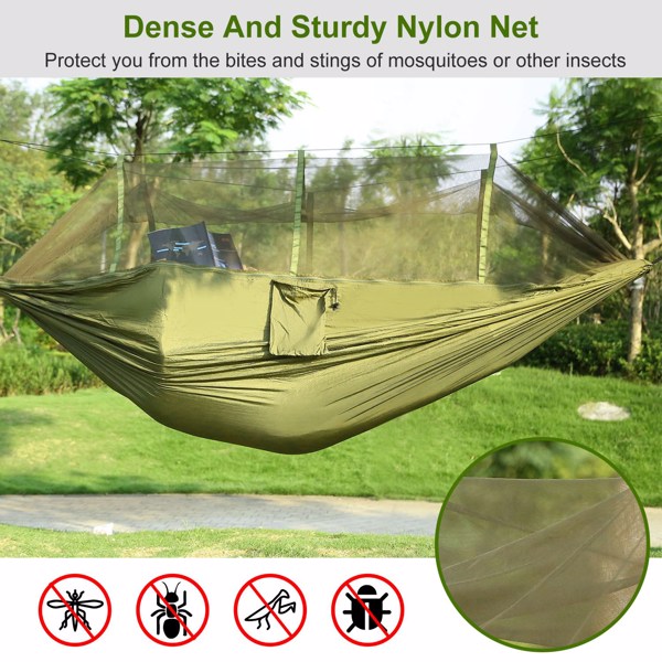 Camping Hammock, Portable Double Hammock with Net,600lbs Load 2 Persons Hammock w/Mosquito Net Outdoor Hiking Camping Hommock Portable Nylon Swing Hanging Bed w/ Strap Hook Carry Bag