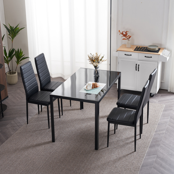 4pcs Elegant Assembled Stripping Texture High Backrest Dining Chairs Black（Replace encoding：13028198-18410366）