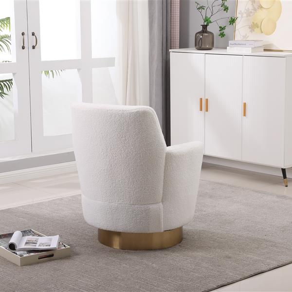 Teddy Swivel Barrel Chair, Swivel Chairs Armchair for Living Room, Reading Chairs for Bedroom Comfy, Round Barrel Chairs with Gold Stainless Steel Base (Ivory)