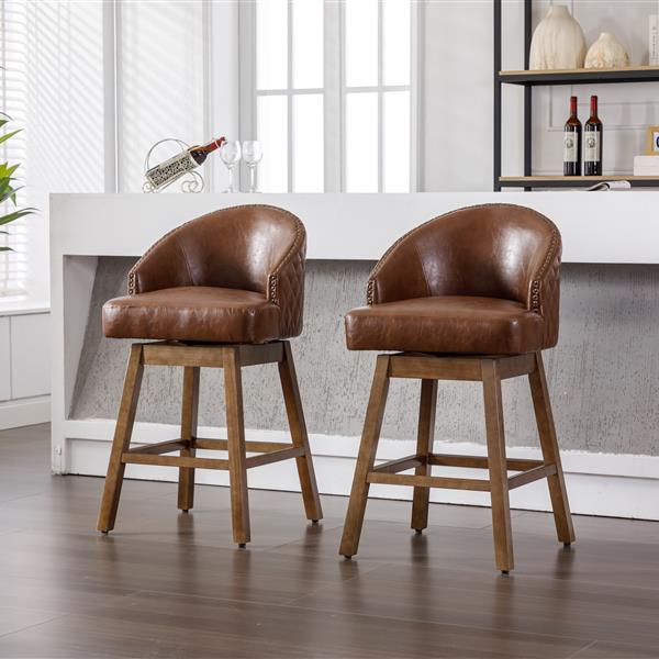 Bar Stools Set of 2 Counter Height Chairs with Footrest for Kitchen, Dining Room And 360 Degree Swivel