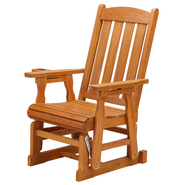 Vertical stripe backrest fir teak color garden glider chair