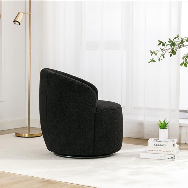 Teddy Fabric Swivel Armchair Barrel Chair With Black Powder Coating Metal Ring,Black