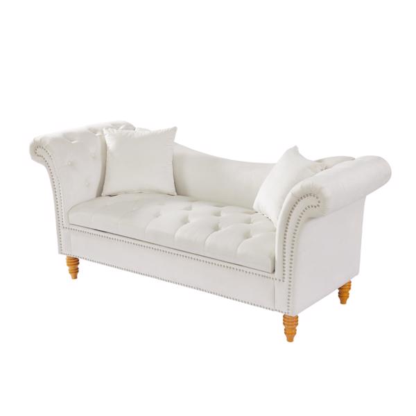 Velvet Sofa Stool with 2 Pillows in Beige, With Storage Space, Suitable for Living Room And Lounge