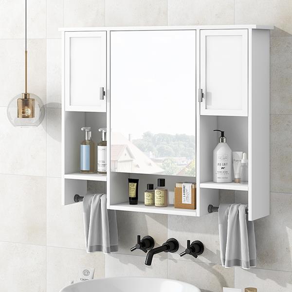 35'' x 28'' Modern Wall Mounted Bathroom Storage Cabinet, Bathroom Wall Cabinet with Mirror, Medicine Cabinet with Towels Bar