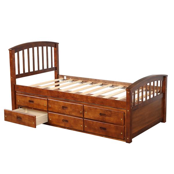 . Twin Size Platform Storage Bed Solid Wood Bed with 6 Drawers