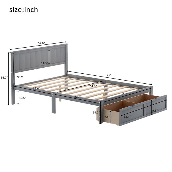 Full Size Platform Bed with Under-bed Drawers, Gray