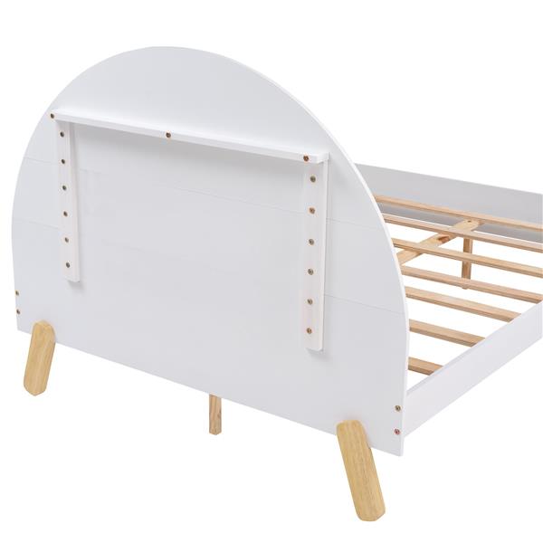 Wooden Cute Platform Bed With Curved Headboard ,Full Size Bed With Shelf Behind Headboard,White