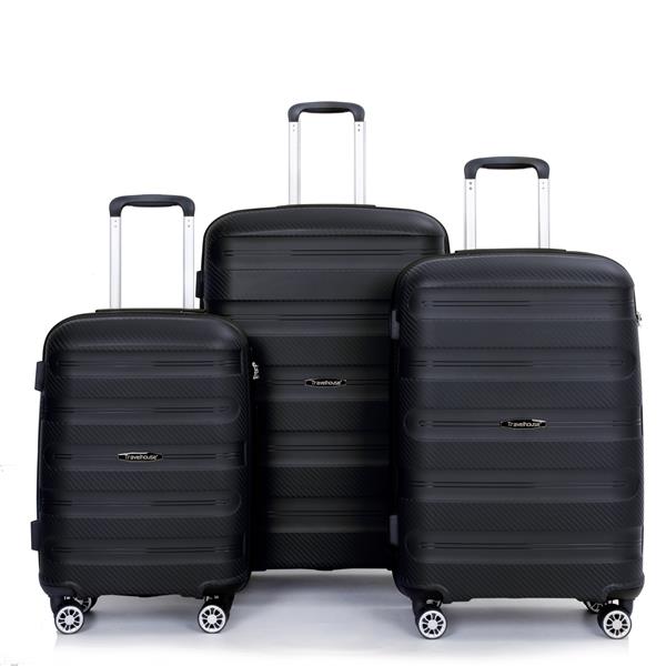 Hardshell Suitcase Spinner Wheels PP Luggage Sets Lightweight Durable Suitcase with TSA Lock,3-Piece Set (20/24/28) ,Black