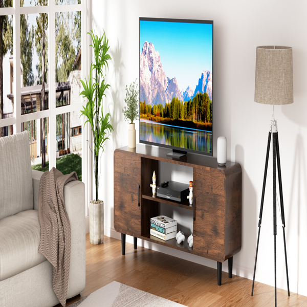 TV Stand for 55 Inch TV, Entertainment Center with Storage Cabinets, Soft Hinge Door with Handle, Media Console Table for Living Room Bedroom, Rustic Brown[Unable to ship on weekends, please note that