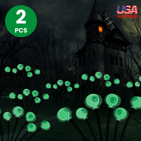 4Packs Solar Scary Eyeballs Lights Outdoor Halloween Decoration Swaying Light Halloween Path Lights Ornaments with Total 24LED IP65 Waterproof for Yard Garden Patio Party Decor（green+purple）