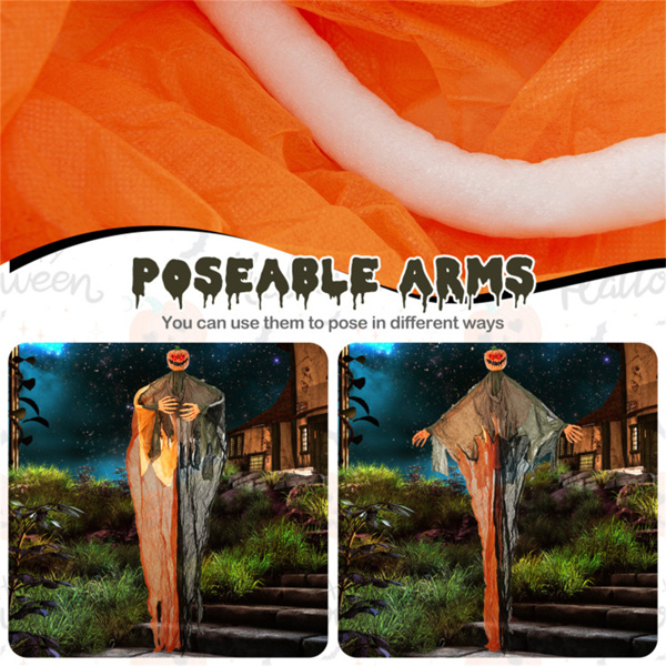 6 Feet Halloween Decoration Hanging Pumpkin Ghost Bendable Arms 