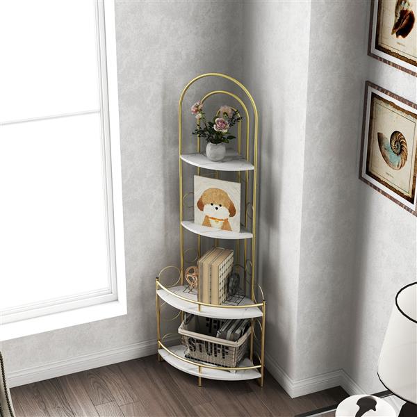 Gold 4-Tier Corner Bookshelf, Modern Style, Plant Stand with Metal Frame