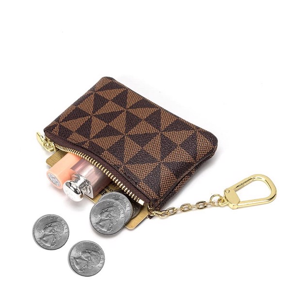 Coin Purse Change Mini Purse Wallet With Key Chain Ring Zipper for Men Women Fashionable Bag Key Chain Pendant Leather Classic Clutch Purse(Brown)