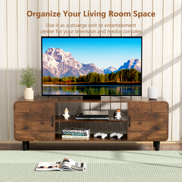 TV Stand for 55 Inch TV, Entertainment Center with Storage Cabinets, Soft Hinge Door with Handle, Media Console Table for Living Room Bedroom, Rustic Brown[Unable to ship on weekends, please note that