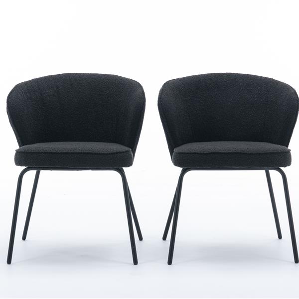 042-Set of 2 Boucle Fabric Dining Chairs With Black Metal Legs,Black