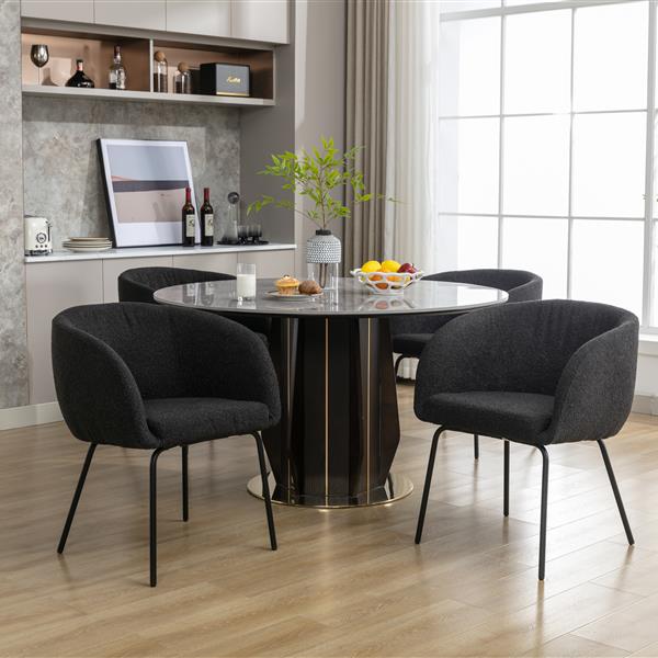 040-Set of 2 Boucle Fabric Dining Chairs With Black Metal Legs,Black