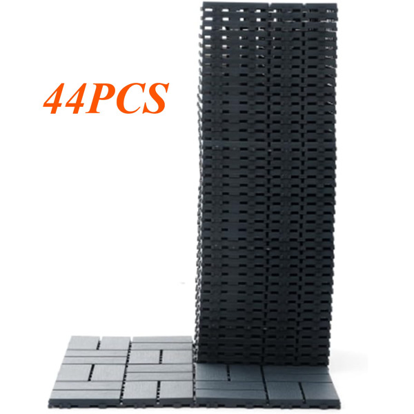 Plastic Interlocking Deck Tiles Outdoor All Weather Waterproof 44 PCS 12"x12" Flooring Deck Tiles Patio Floor Tile for Pool Balcony Backyard Porch, Dark Grey