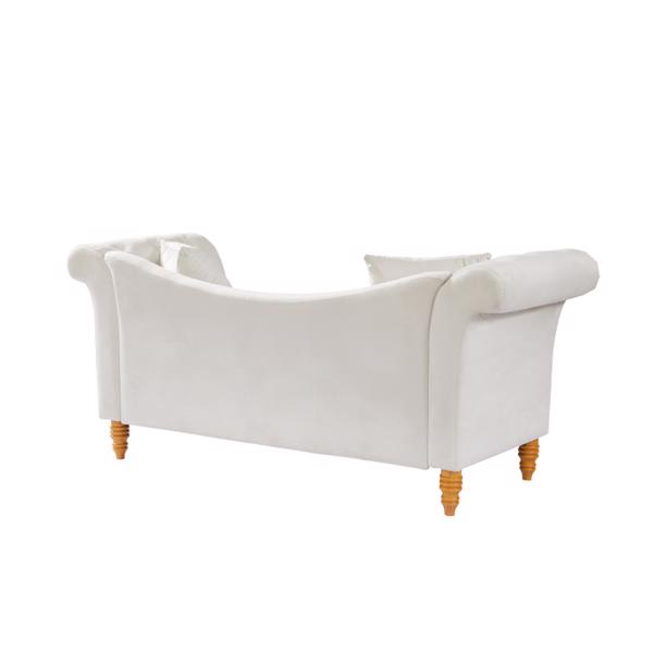 Velvet Sofa Stool with 2 Pillows in Beige, With Storage Space, Suitable for Living Room And Lounge