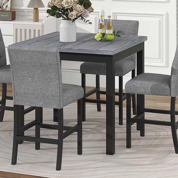 5-Piece Counter Height Dining Set Wood Square Dining Room Table and Chairs Stools w/Footrest & 4 Upholstered high-back Chairs,Black