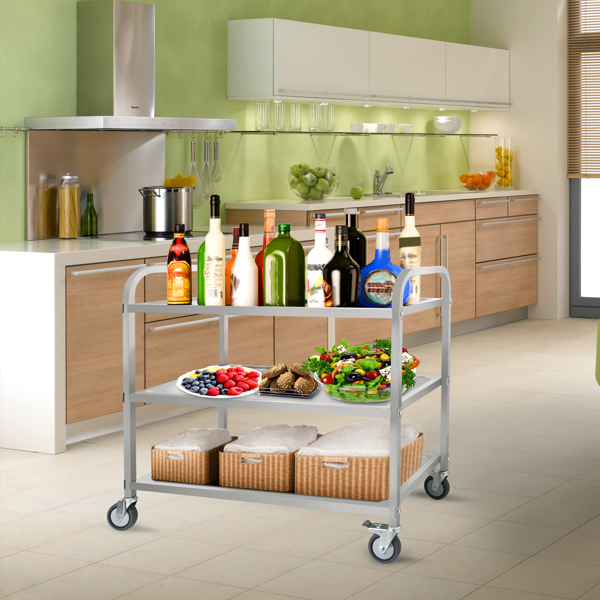 3-Tier Stainless Steel Cart, Serving Cart with Wheels, Restaurant, Household, Service Trolley, 360°Rotation Storage Cart with Locking Wheels 37.4 * 19.2 * 36.6'' L*W*H Rolling Kitchen Food Cart 