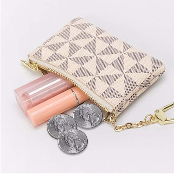 Coin Purse Change Mini Purse Wallet With Key Chain Ring Zipper for Men Women Fashionable Bag Pendant Leather Classic Clutch (White)