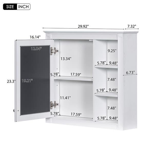 30'' x 28'' Medicine Cabinet, Wall Mounted Bathroom Storage Cabinet, Modern Bathroom Wall Cabinet with Mirror,Medicine Cabinet,  Mirror Cabinet with 3 Open Shelves (Not Include Bathroom Vanity )