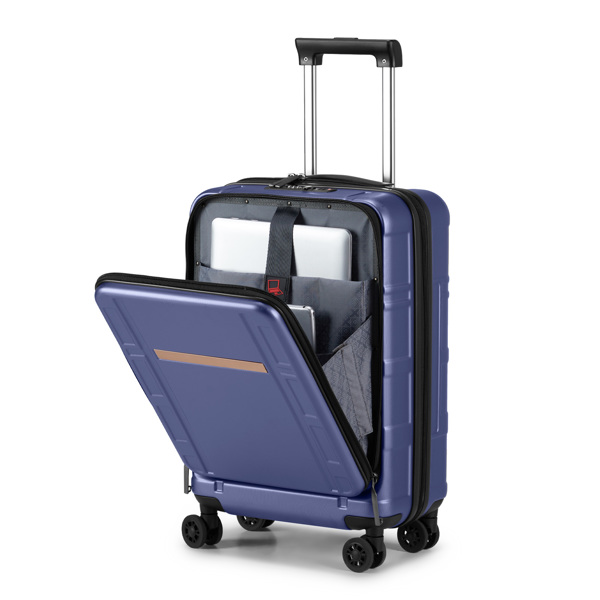 Carry on Luggage 22 X 14 X 9 Airline Approved, ABS+PC 20 Inch Luggage with Front Compartment, Double Spinner Wheels, TSA Lock，Blue Color