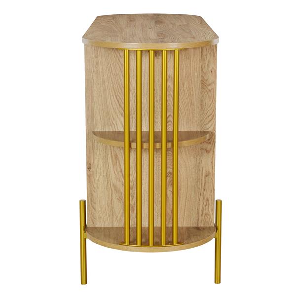 2-Door Elegant Curved Dining Cabinet with Gold Trim and Woven Rattan Doors for Dining Room (Natural)