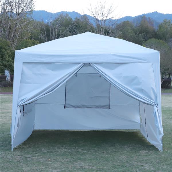 Outdoor 10x 10Ft Pop Up Gazebo Canopy Tent with Removable Sidewall with Zipper,2pcs Sidewall with Mosquito Netting,with 4pcs Weight sand bag,with Carry Bag-White