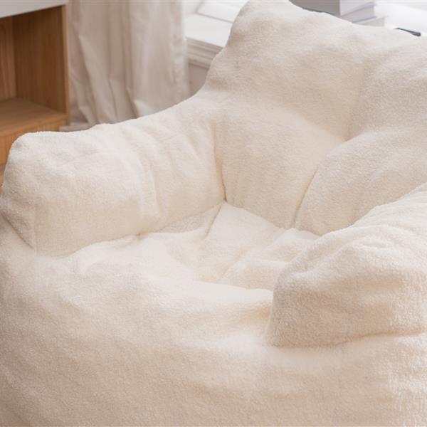 010-Soft Teddy Fabric Tufted Foam Bean Bag Chair With Teddy Fabric Ivory White