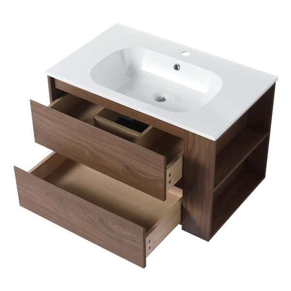 30" Wall Mounting Bathroom Vanity With Gel Sink, Soft Close Drawer