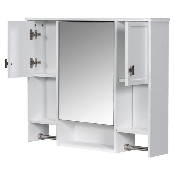 35'' x 28'' Modern Wall Mounted Bathroom Storage Cabinet, Bathroom Wall Cabinet with Mirror, Medicine Cabinet with Towels Bar