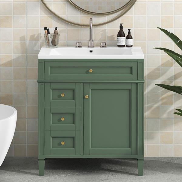 30'' Bathroom Vanity with Top Sink, Modern Bathroom Storage Cabinet with 2 Drawers and a Tip-out Drawer, Single Sink Bathroom Vanity