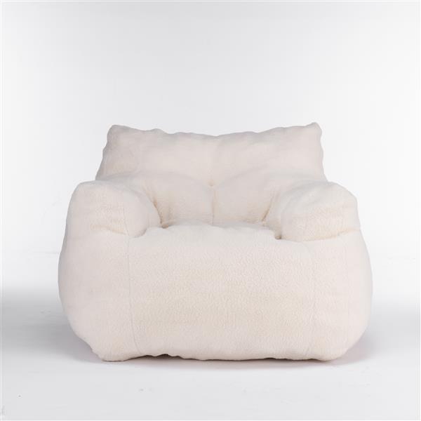 010-Soft Teddy Fabric Tufted Foam Bean Bag Chair With Teddy Fabric Ivory White