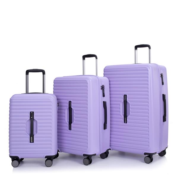 3 Piece Luggage Sets PC+ABS Lightweight Suitcase with Two Hooks, 360° Double Spinner Wheels, TSA Lock, (21/25/29) Light Purple