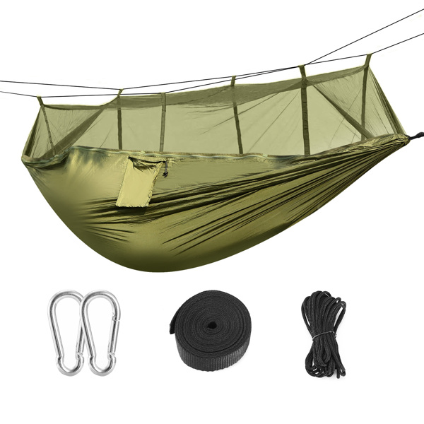 Camping Hammock, Portable Double Hammock with Net,600lbs Load 2 Persons Hammock w/Mosquito Net Outdoor Hiking Camping Hommock Portable Nylon Swing Hanging Bed w/ Strap Hook Carry Bag